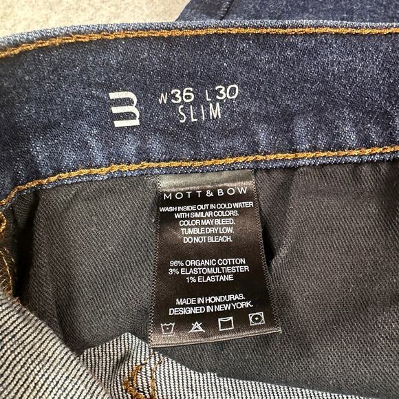 Mott & Bow Slim Grand Straight Jeans Men W36 L30 Dark Wash Stretch Denim Zip Fly - Picture 6 of 12